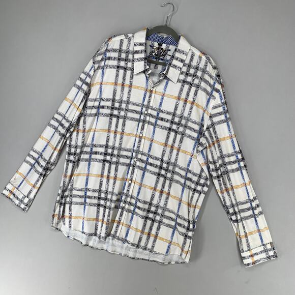 Scully Men Shirt XXL White Paisley Plaid Pearl Snap Button Long Sleeve Button Up - Picture 2 of 11